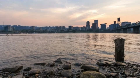 Ultra High Definition 4k Time Lapse Movie of Sunset Over City of Portland Oregon Video stock 53836989