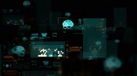Ultra high resolution footage of brain scanning futuristic interfaces cloud Stock Footage