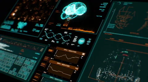 Ultra high resolution footage of brain scan futuristic interface in perspective Stock Footage