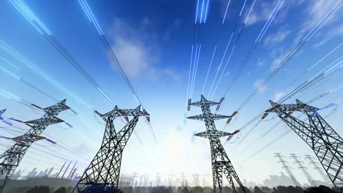 Ultra-high voltage and power towers transmit current signals Stock Footage 325756252