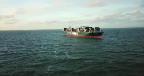 Ultra Large container vessel ''EVER GRADE'' arriving Rotterdam. Stock Footage 158936059