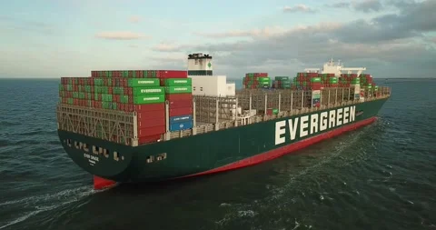 Ultra Large container vessel ''EVER GRADE'' arriving Rotterdam. Stock Footage 158936106
