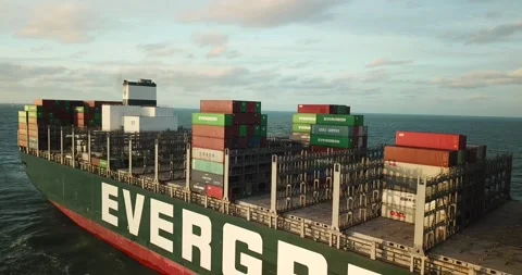 Ultra Large container vessel ''EVER GRADE'' arriving Rotterdam. Stock Footage 158936138