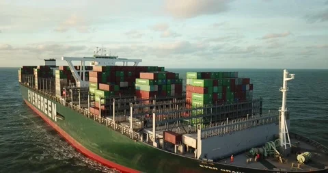 Ultra Large container vessel ''EVER GRADE'' arriving Rotterdam. Stock Footage 158936139