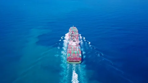 Ultra large container vessel (ULCV) at sea - Aerial footage Stock Footage