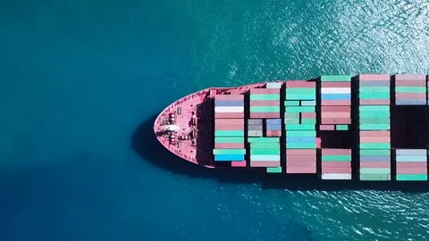 Ultra large container vessel (ULCV) at sea - Aerial footage Stock Footage