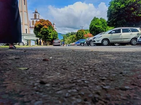 Ultra-low angle view from the ground showing the parking lot Fotos de archivo