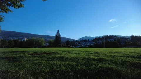 Ultra Lush Empty West Vancouver Park Deep Blue Sky Pan Stock Footage 201427052