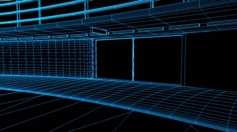 Ultra Modern Data Center Wireframe Design 3D Animation 5 Stock Footage 45529601