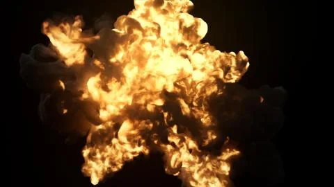 Ultra realistic explosion with thick black smoke on an isolated black backgro Stock Illustration