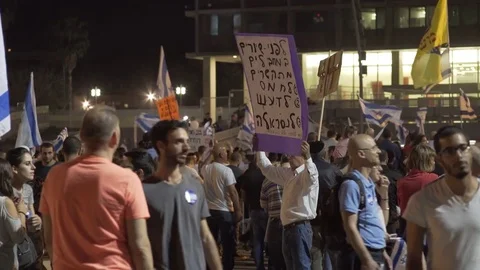 Ultra right wing protest release shooting soldier, Israeli flags, Tel Aviv Stock Footage 70726643