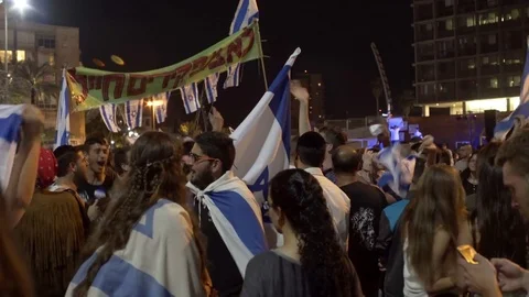 Ultra right wing racist protest, Israeli flags, Rabin Square, Tel Aviv, Israel Stock-Footage 70726947