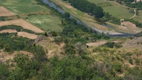 Ultra runners climbing down a mountain 4 drone Stock Footage 317238158