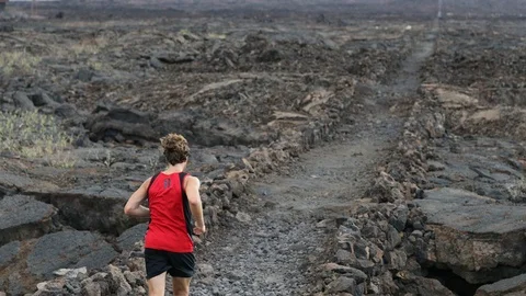 Ultra running man - trail runner in extreme race training for ultra marathon Stock Footage 70269954