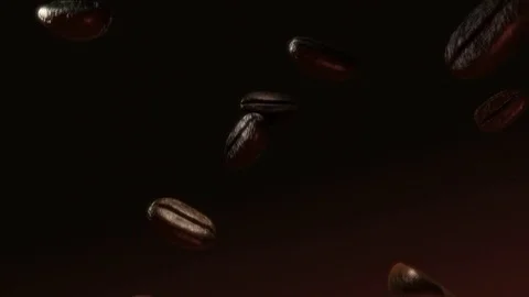 Ultra Slow motion coffee beans falling in front of camera. Soft orange lighting. Stock Footage 72289859
