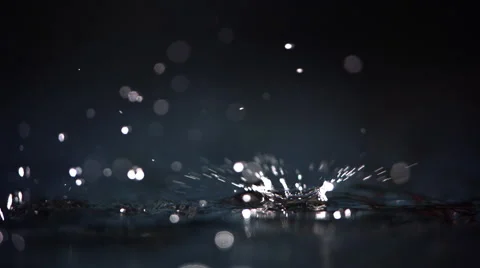 Ultra-slow motion drops splashing up into flying droplets reflected on blue Stock Footage 59527626