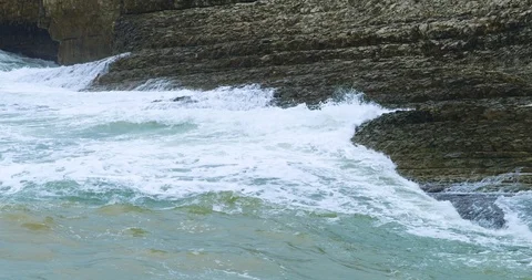 Ultra slow motion waves at see. Harsh weather. Stock Footage 90994396