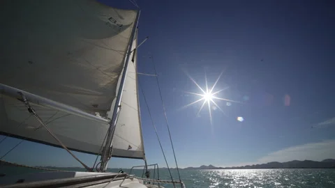 Ultra Super Wide angle of Sailing Small Race 22 Yacht on the Mar Menor Spain Vídeo Stock 255830172