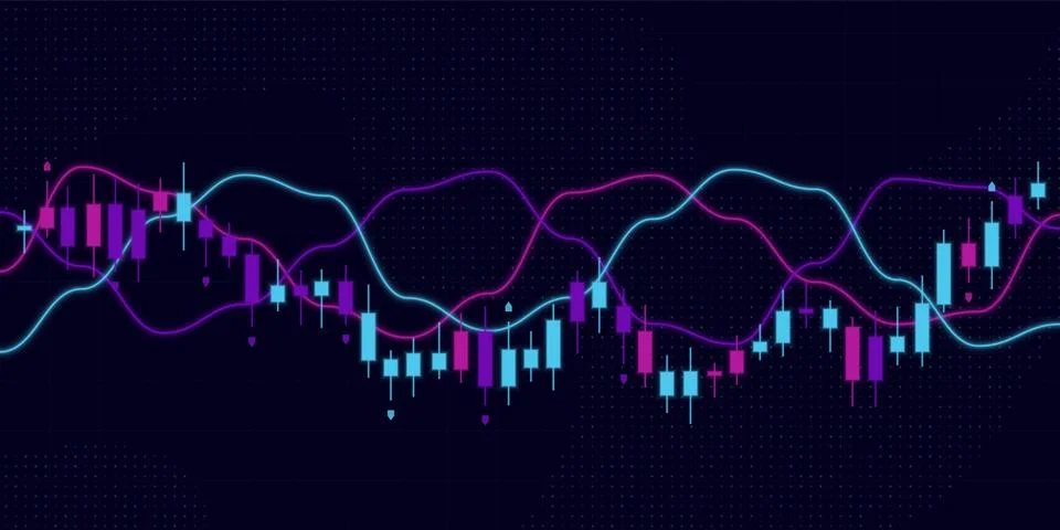Ultra Violet Matrix Crypto Candlestick Chart Neon Indicators 스톡 일러스트