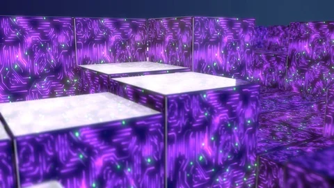 Ultra violet moving Cubes with a circuit board texture Stock Footage 94688482