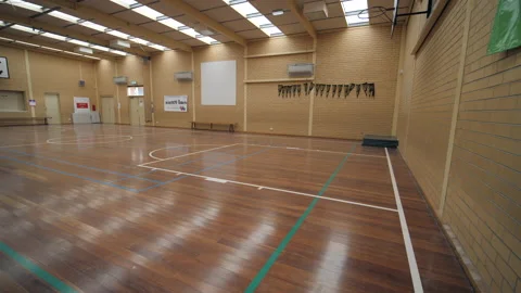 Ultra Wide Angle, Empty School Gymnasium During COVID-19 Lockdown Stock Footage