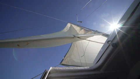Ultra Wide angle of Sail - Sailing Small Race Yacht on the Mar Menor Spain Vídeo Stock 255833233