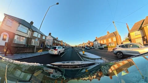 Ultra Wide Angle View of British City During Car Drive Stock Footage 326311367