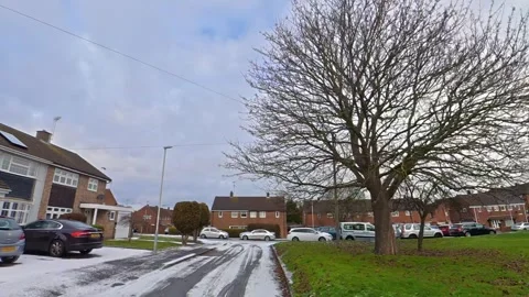 Ultra Wide Angle View of British City After Snow Fall Stock Footage 327770021