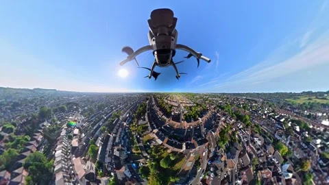 Ultra Wide Angle View of Urban Flight Above City Streets of England Stock Footage 335959544