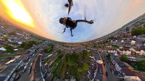 Ultra Wide Angle View of Urban Flight Above City Streets of England Stock Footage 335968952