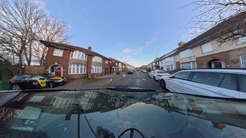 Ultra Wide Special View of British Urban City Streets During Car Drive Vídeo Stock 327040741