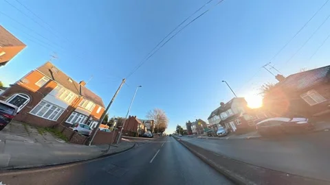 Ultra Wide Special View of British Urban City Streets During Car Drive Stock Footage 327040908