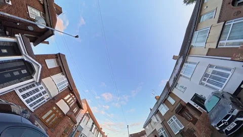 Ultra Wide Special View of British Urban City Streets During Car Drive Stock Footage 327041205