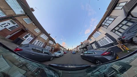 Ultra Wide Special View of British Urban City Streets During Car Drive Vídeo Stock 327044015