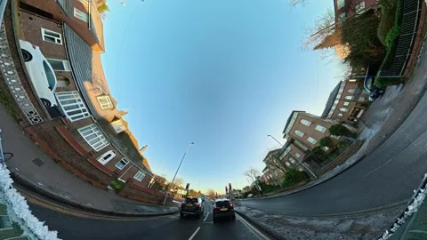 Ultra Wide Special View of British Urban City Streets During Car Drive Vídeo Stock 327044030