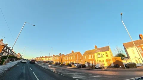 Ultra Wide Special View of British Urban City Streets During Car Drive Stock Footage 327044121
