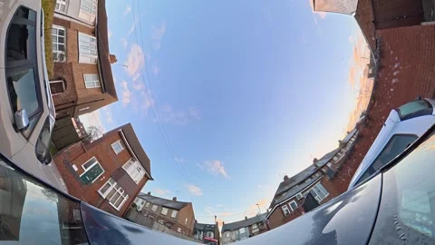 Ultra Wide Special View of British Urban City Streets During Car Drive Stock Footage 327045993