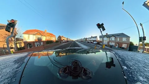 Ultra Wide Special View of British Urban City Streets During Car Drive Stock Footage 327048210