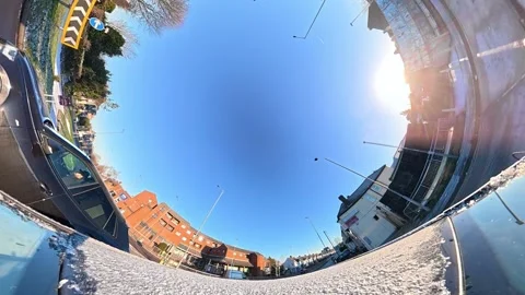 Ultra Wide Special View of British Urban City Streets During Car Drive Stock Footage 327048338