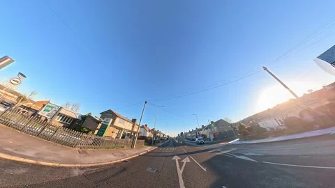 Ultra Wide Special View of British Urban City Streets During Car Drive Stock Footage 327048874