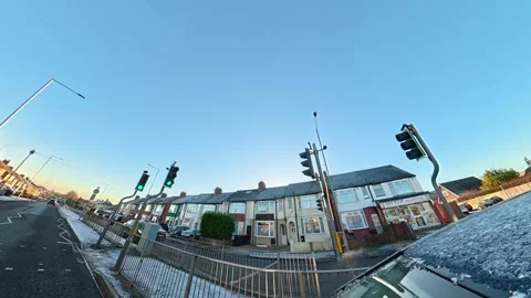 Ultra Wide Special View of British Urban City Streets During Car Drive Vídeos de archivo 327050064