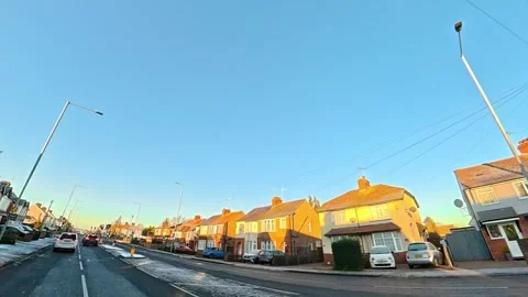 Ultra Wide Special View of British Urban City Streets During Car Drive Vídeos de archivo 327050894