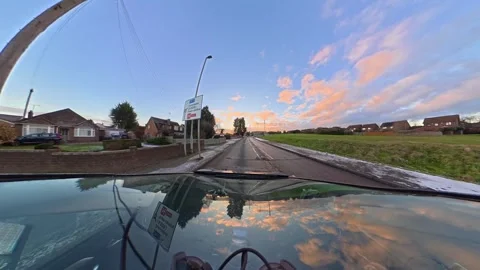 Ultra Wide Special View of British Urban City Streets During Car Drive Stock Footage 327052075