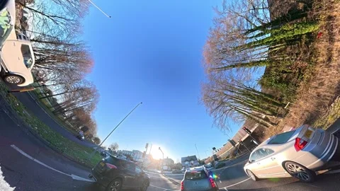 Ultra Wide Special View of British Urban City Streets During Car Drive Stock Footage 327052247