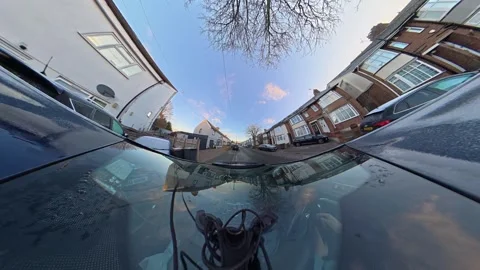 Ultra Wide Special View of British Urban City Streets During Car Drive Stock Footage 327052359