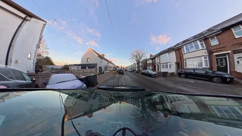 Ultra Wide Special View of British Urban City Streets During Car Drive Stock Footage 327052934
