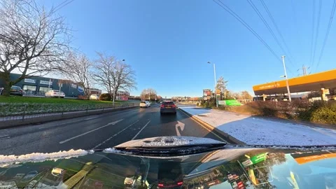 Ultra Wide Special View of British Urban City Streets During Car Drive Stock Footage 327053085