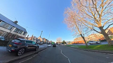 Ultra Wide Special View of British Urban City Streets During Car Drive Vídeo Stock 327054607