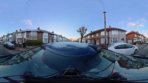 Ultra Wide Special View of British Urban City Streets During Car Drive Stock Footage 327055879