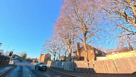 Ultra Wide Special View of British Urban City Streets During Car Drive Stock-Footage 327057294